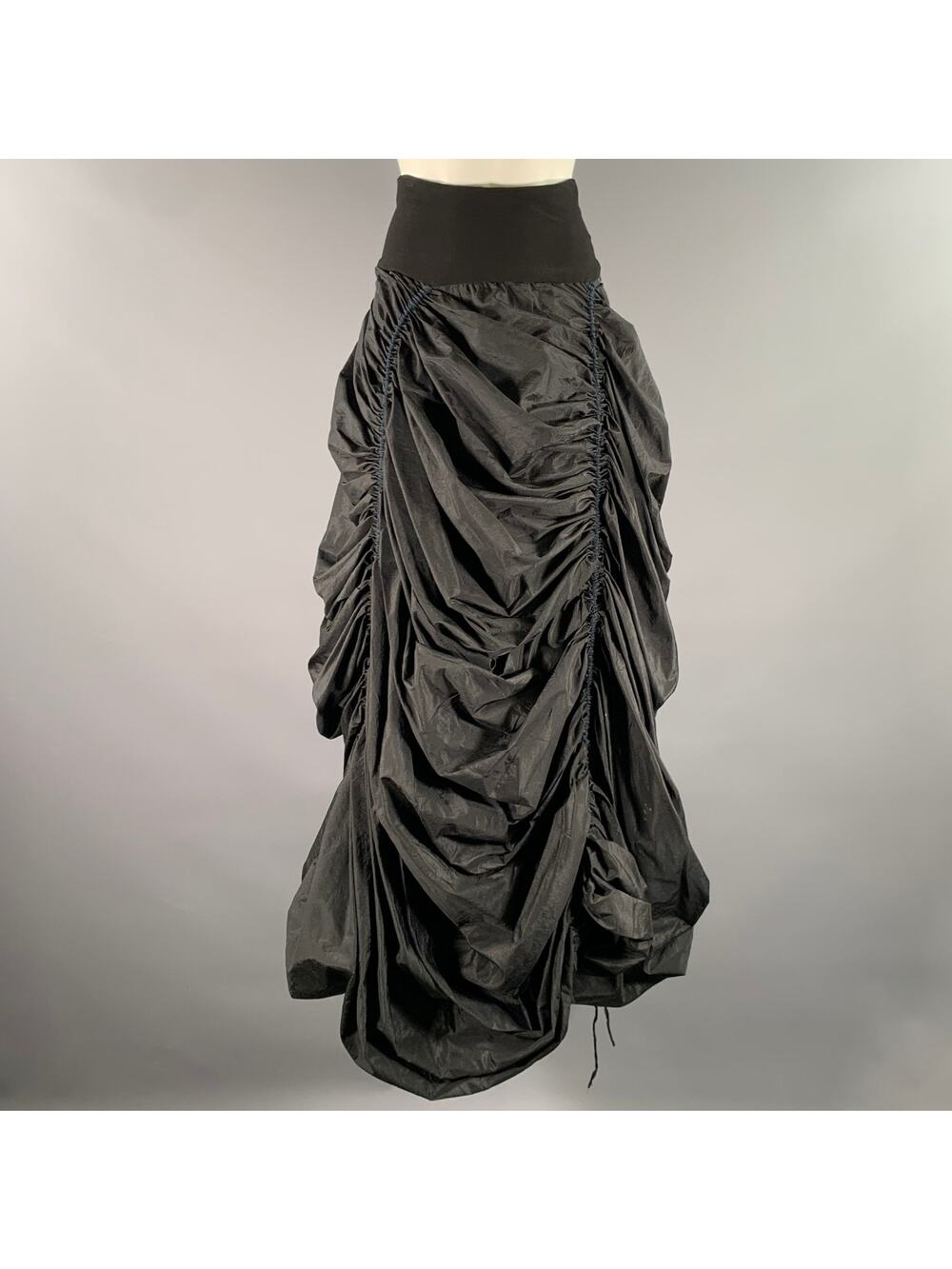 DONNA KARAN Size M Black Silk Blend Ruched Bubble Hem Long Skirt